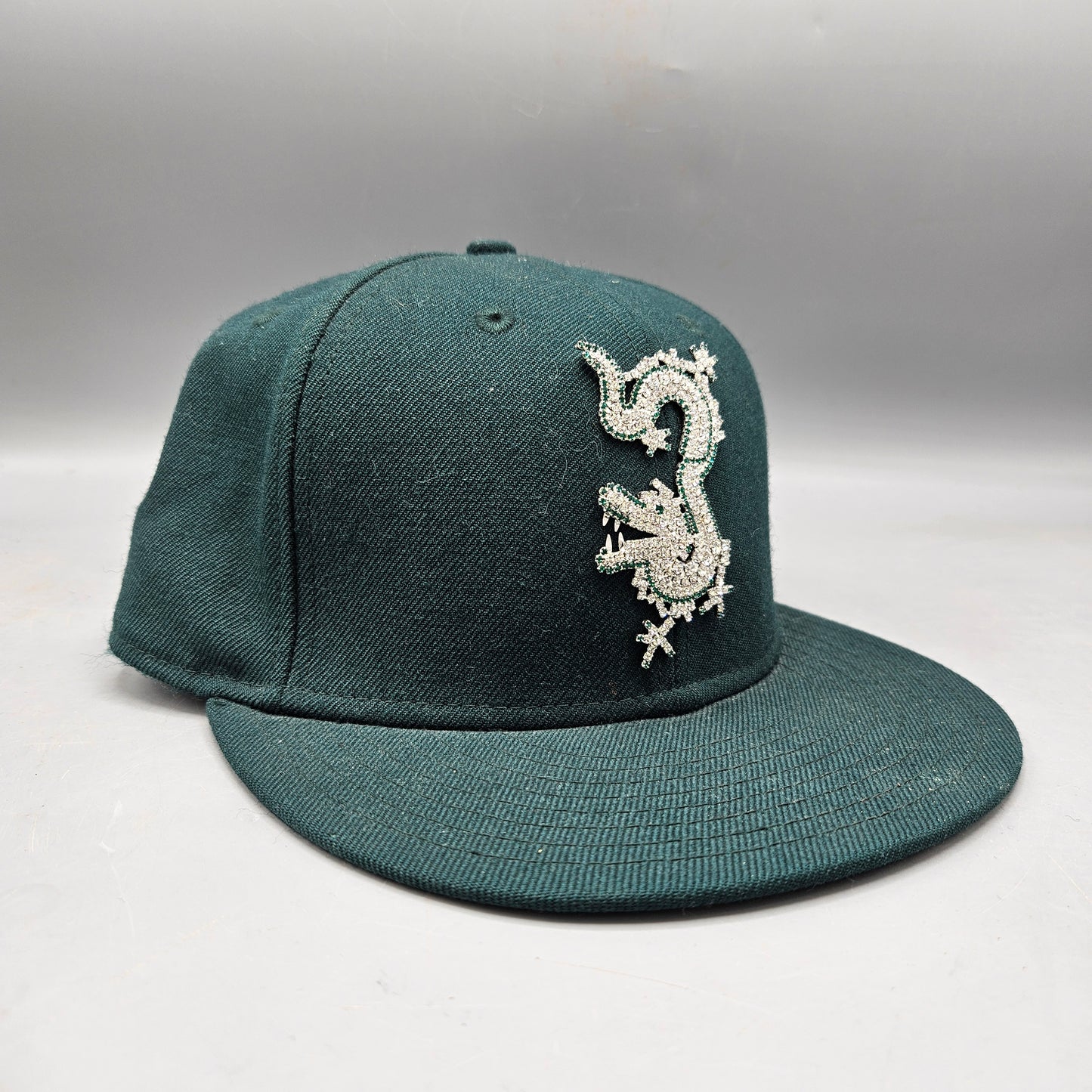 Green 59 New Era Green Felt Baseball Cap with Rhinestone Dragon