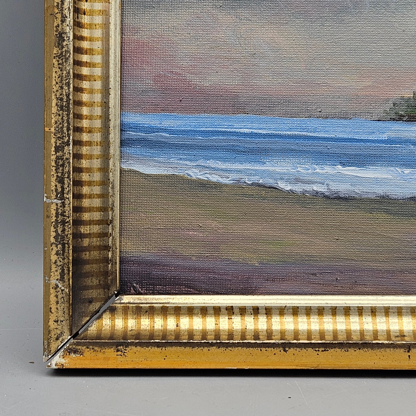 Decorative Landscape Oil Painting on Board with Vintage Gold Frame