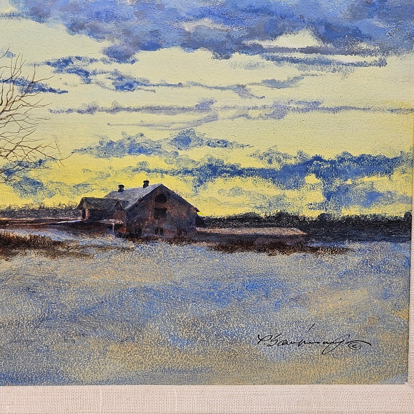 Vintage Acrylic on Board Painting of Paul Scarborough "Blue Ball Barn"