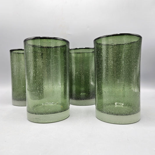 Set of 4 Hand Blown Dark Green Glass Tumbler Glasses
