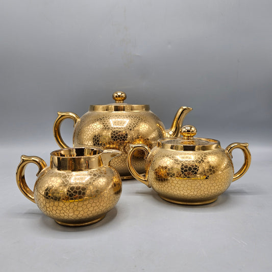 Vintage Gibson & Sons England Golden Teapot Set with Creamer & Sugar
