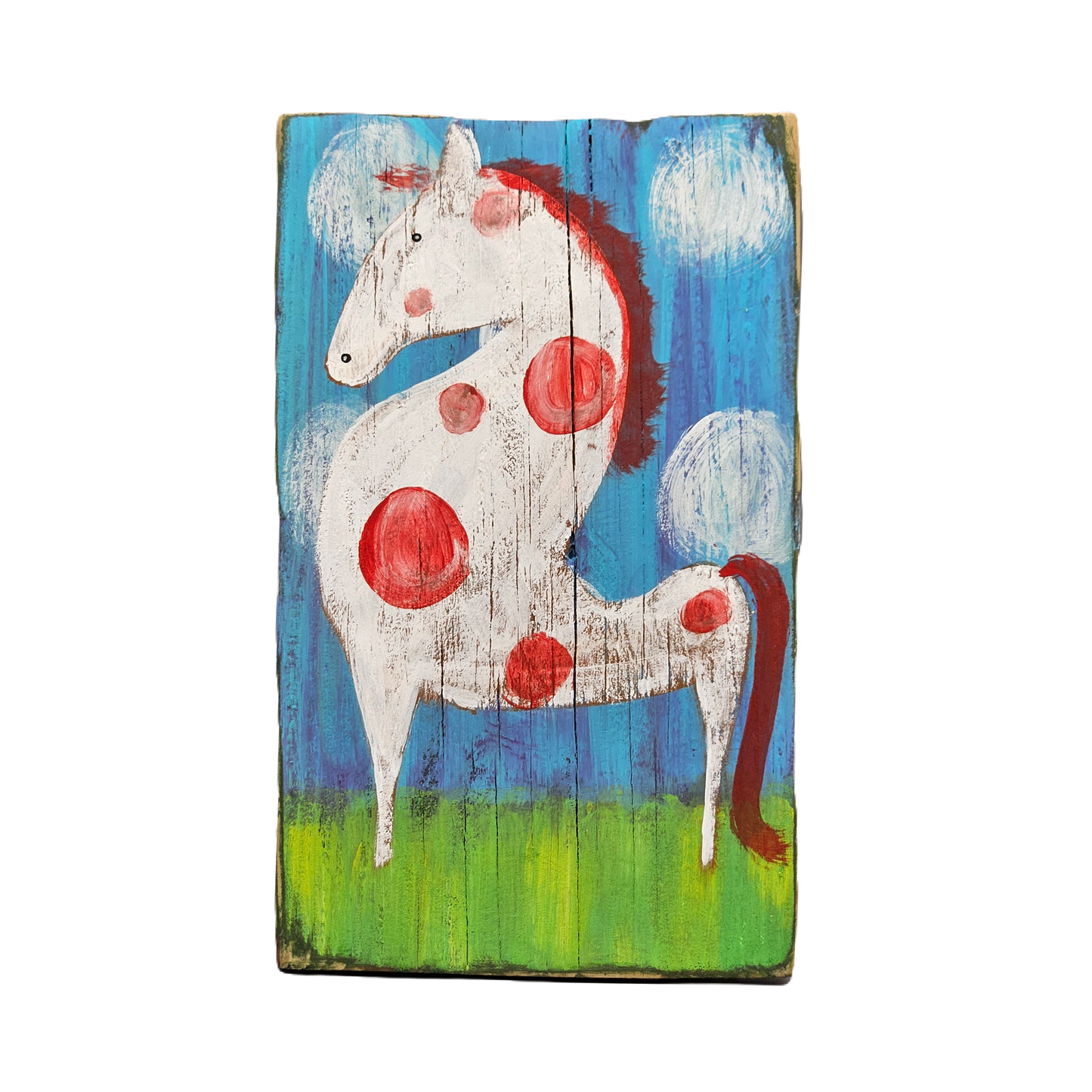Whimsical Signed Painting on Board of Polka Dotted Horse