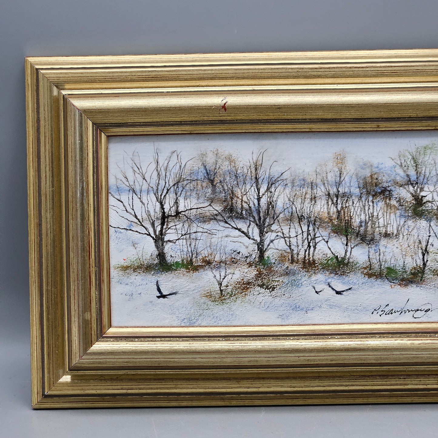 Vintage Mixed Media on Board Painting of Paul Scarborough "Hills of Snow"