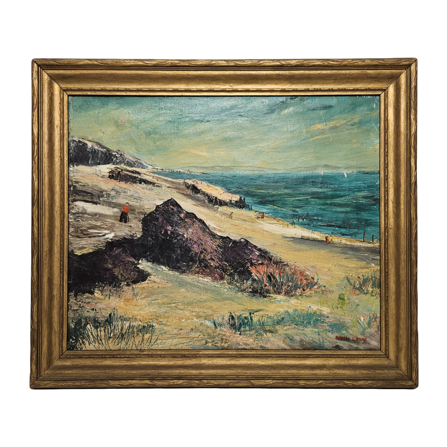 Vintage Signed Oil on Canvas Landscape Beach Scene