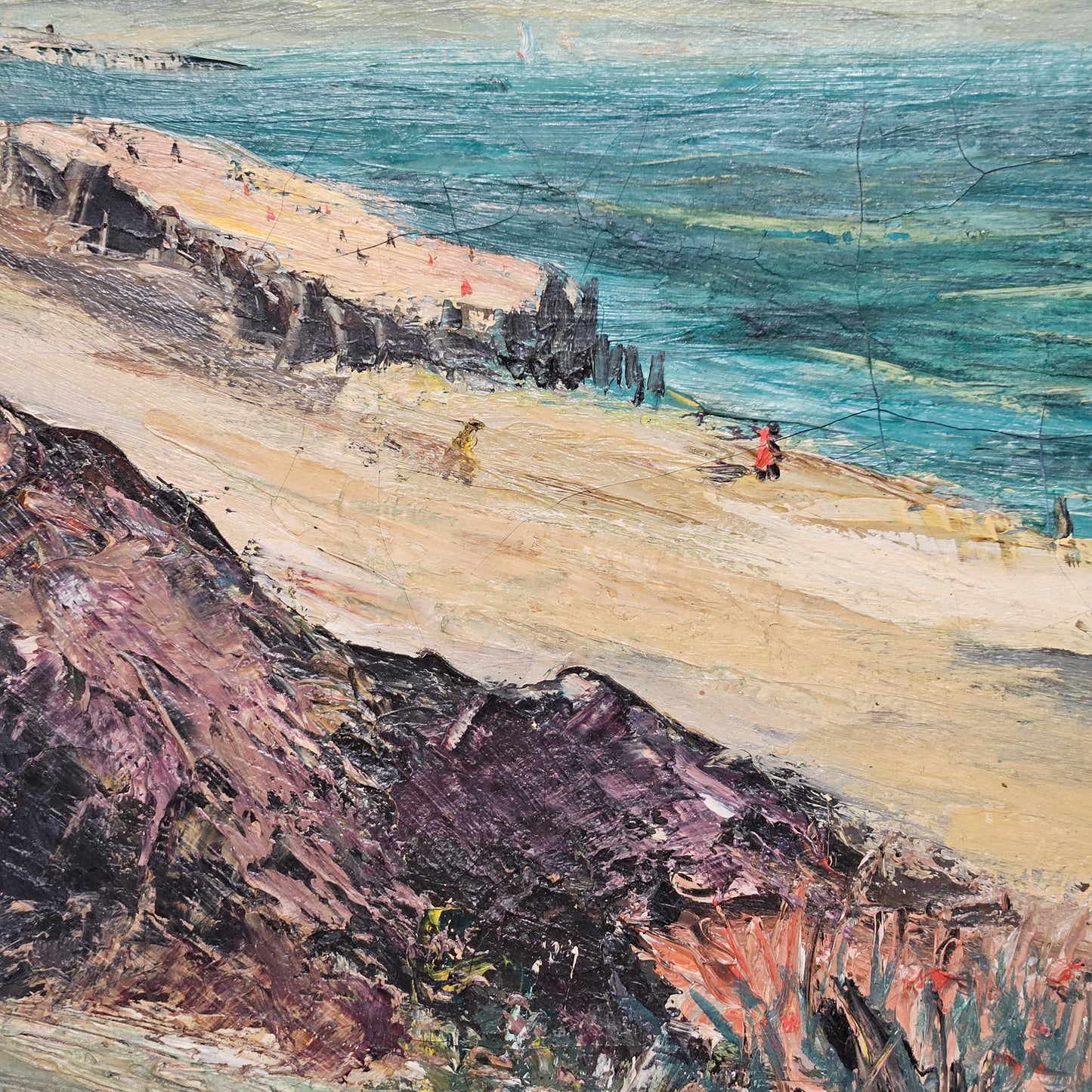 Vintage Signed Oil on Canvas Landscape Beach Scene