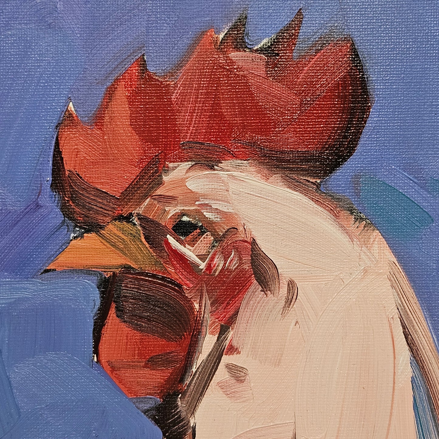 "Chicken Portrait" Oil Painting on Canvas by Jose Trujillo in Gold Frame