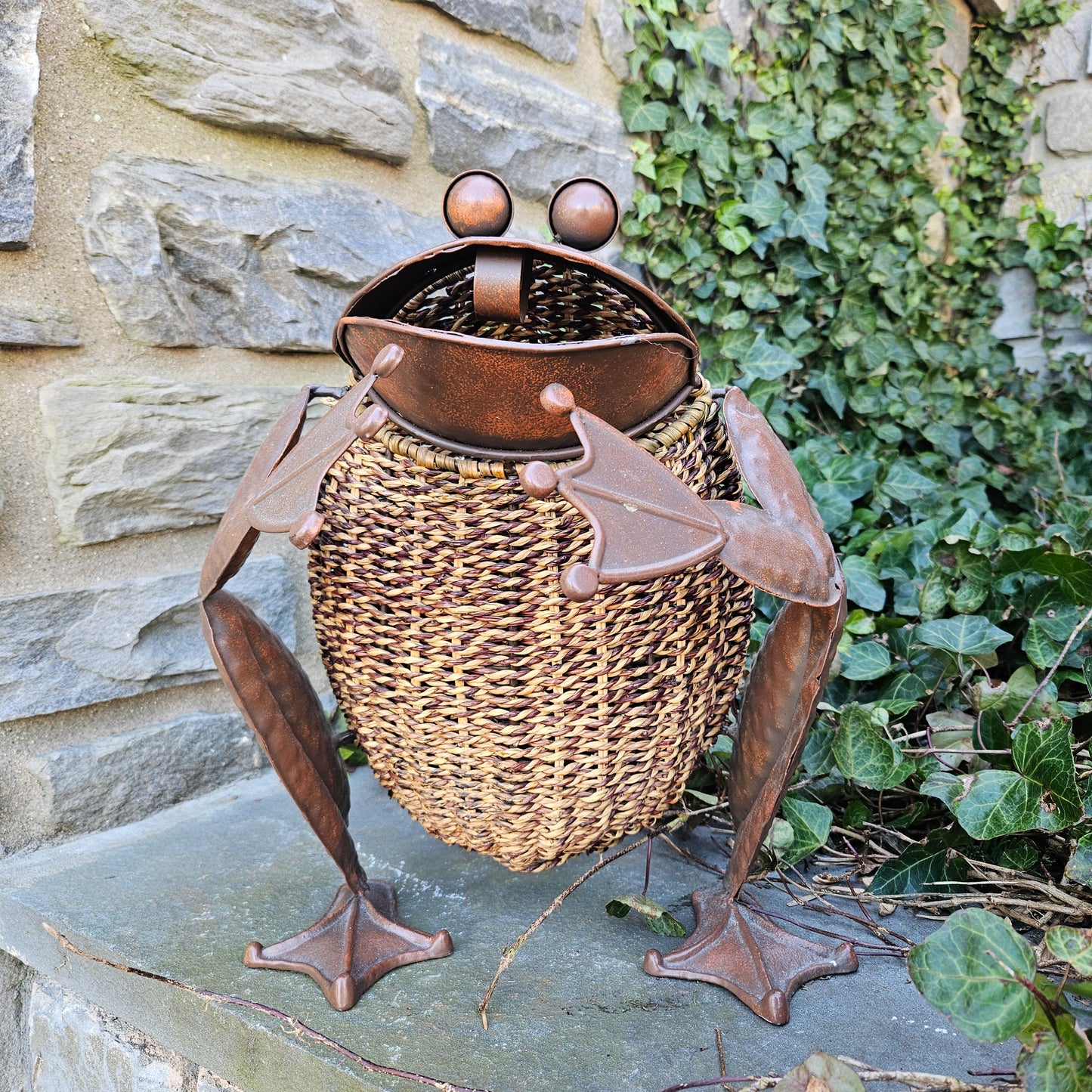Metal and Wicker Frog Sculpture