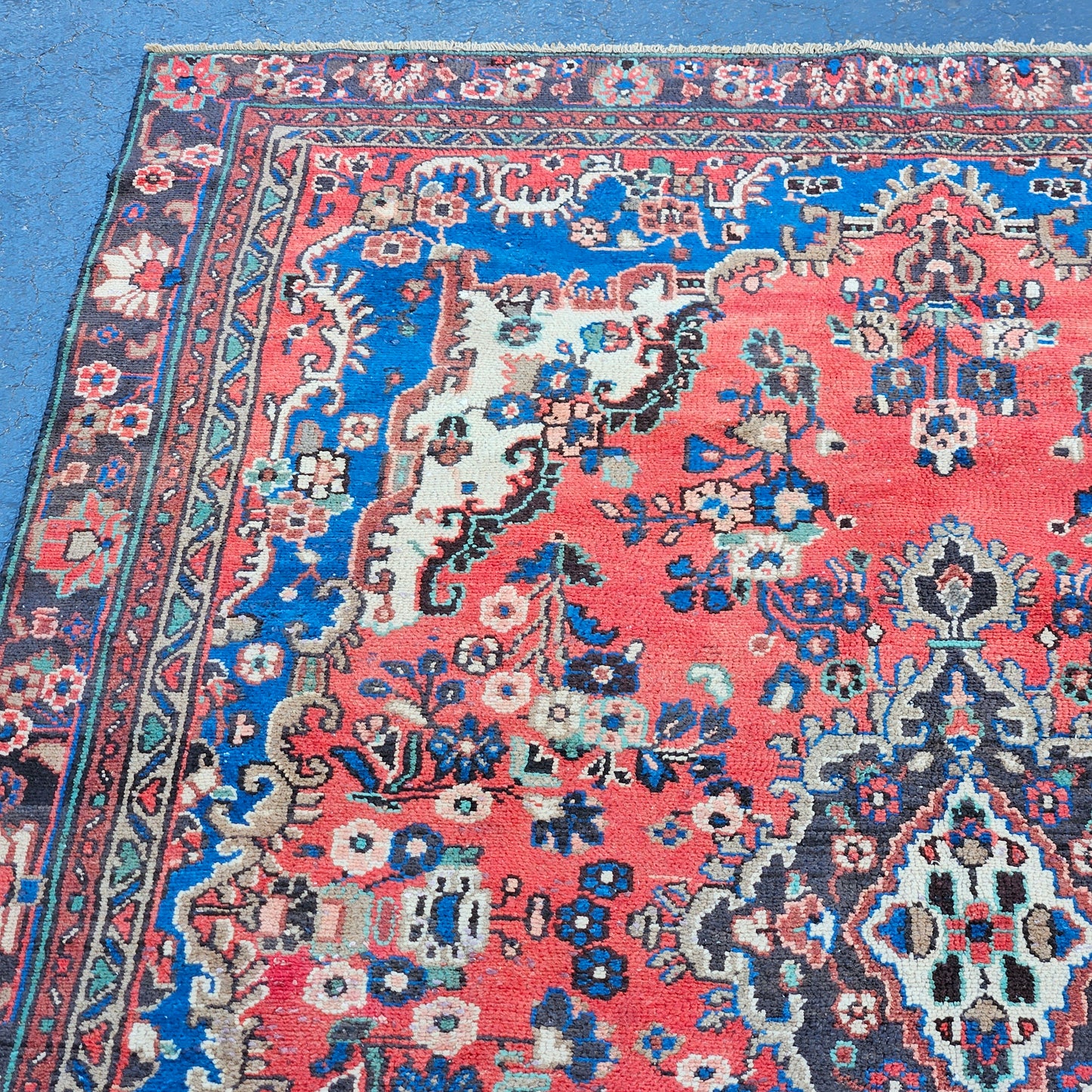 Antique 100% Wool Hand Knotted Red Rug / Carpet - 6' 4" x 9' 2"