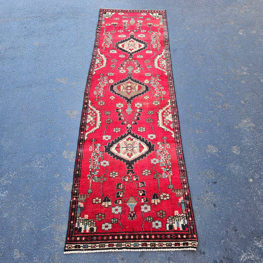 Antique 100% Wool Hand Knotted Red Runner Rug - 2' 9" x 9' 2"