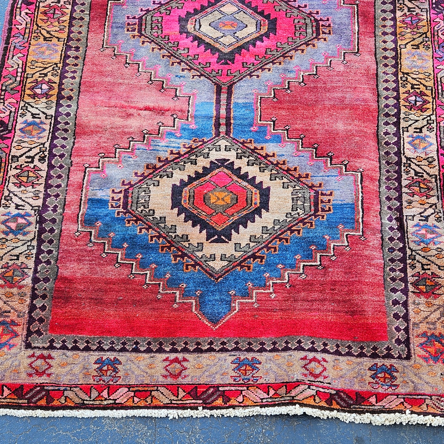 Antique 100% Wool Hand Knotted Red Runner Rug - 3' 10" x 8' 4"