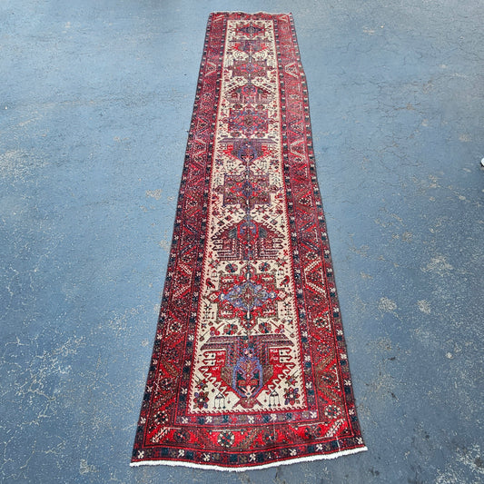 Antique 100% Wool Hand Knotted Red Runner - 3' 1" x 14' 5"