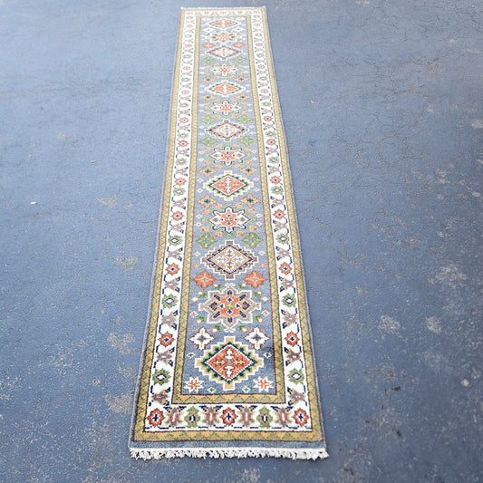 100% Wool Hand Knotted Multi Colored Runner - 2' 5" x 12'
