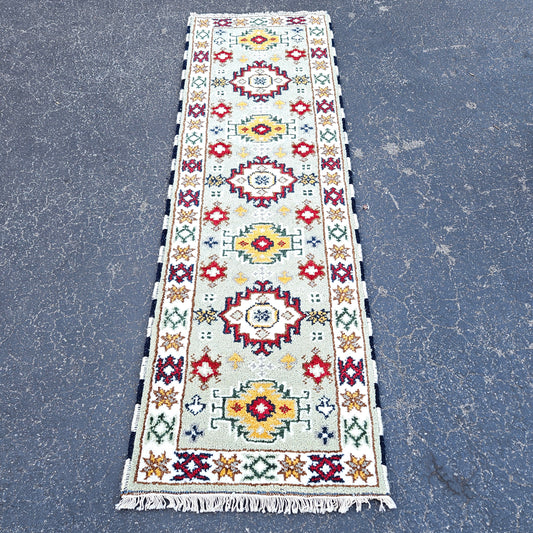 100% Wool Hand Knotted Multi Colored Runner - 2' 2" x 6' 9"