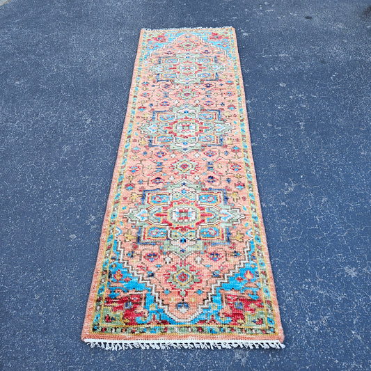 100% Wool Hand Knotted Multi Colored Runner - 2' 6" x 8'