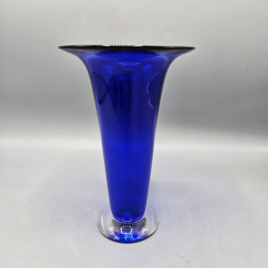 Vintage Church and Maple Signed Hand Blown Art Glass Cobalt Vase