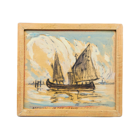 Miniature Vintage Oil on Board Sailboat Painting by John Henry Ramm (1879-1948)