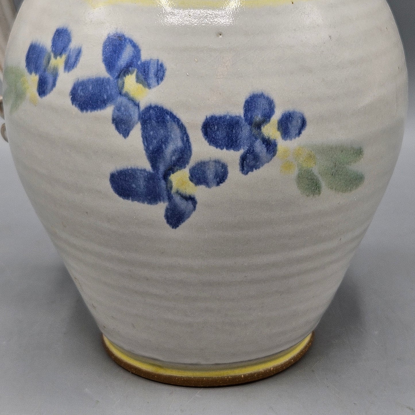 Vintage Signed Stoneware Pitcher with Floral Design