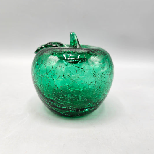 Vintage Blenko Green Crackle Apple Art Glass Fruit