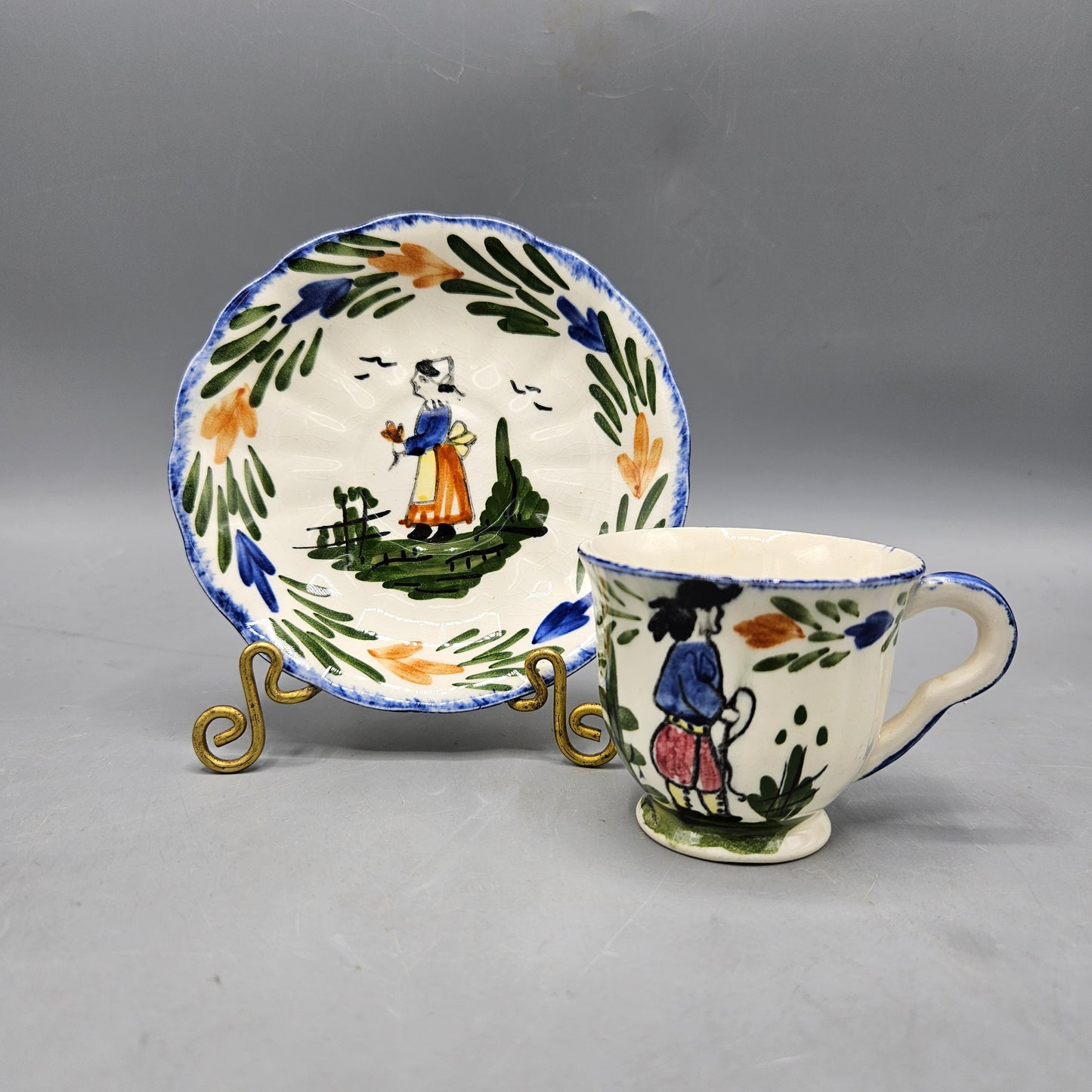 Vintage Blue Ridge Hand Painted Underglaze Southern Potteries USA Tea Cup & Saucer