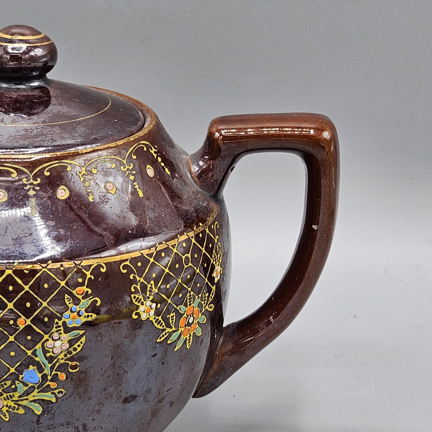 Antique Brown and Gold Moriage Teapot Handpainted in Japan