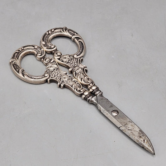 Antique Sterling Silver Scissors with Ornate Grape Handles