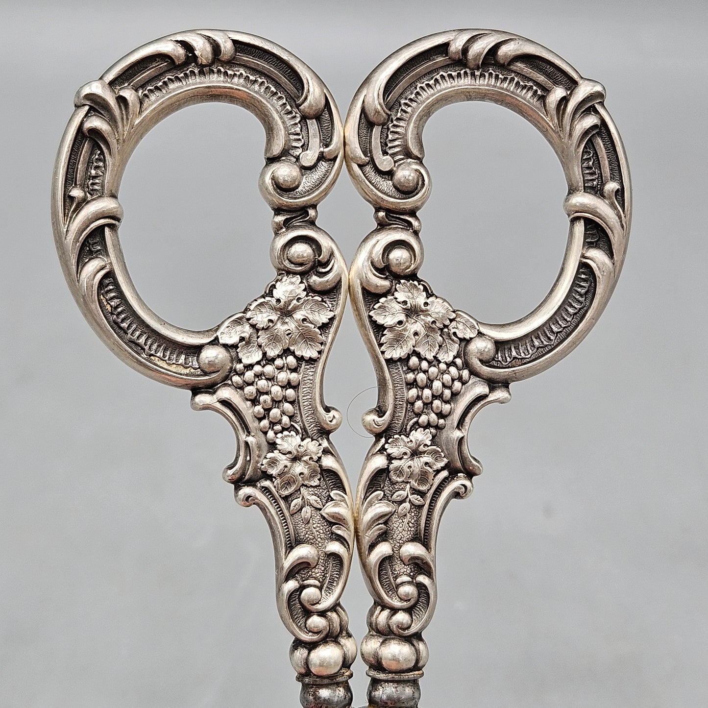 Antique Sterling Silver Scissors with Ornate Grape Handles