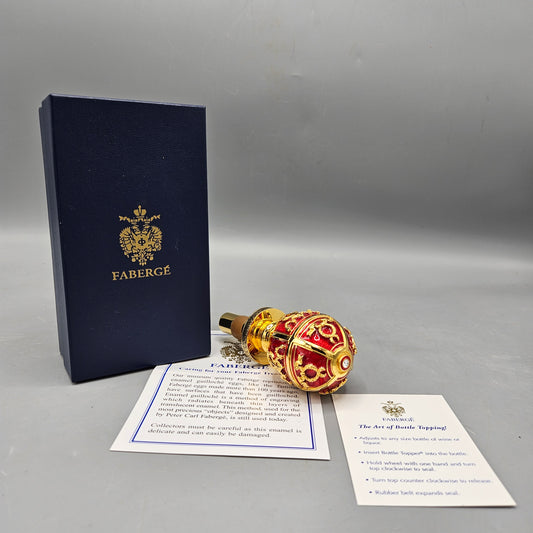 Beautiful Faberge Egg Imperial Collection Red Rosebud Enamel Wine Bottle Stopper with Box