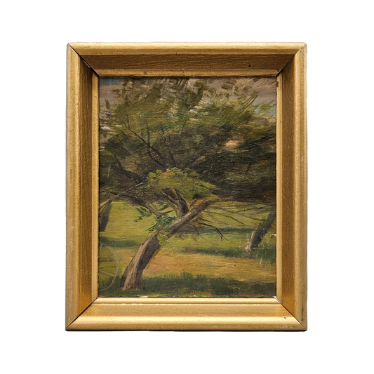 Miniature Decorator Oil Painting on Board of Tree in Gold Gilt Frame