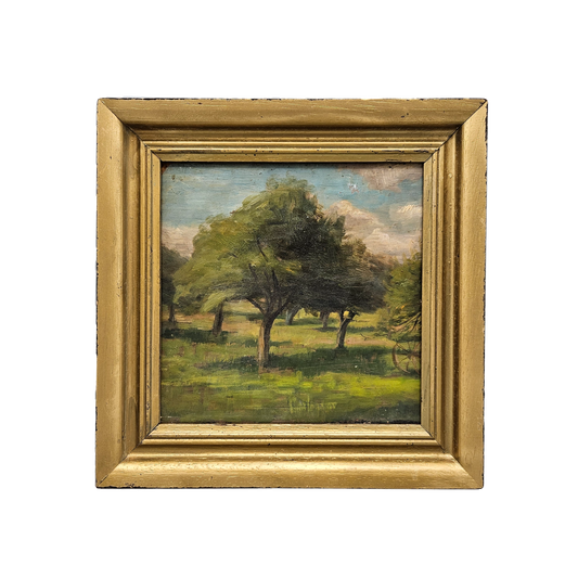 Small Decorator Oil Painting on Board of Tree in Gold Frame