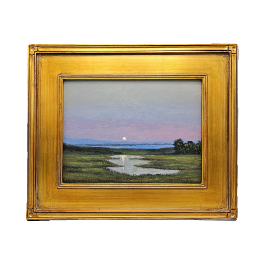 Decorator Oil Painting on Board of Coastal Scene Sunset in Gold Frame