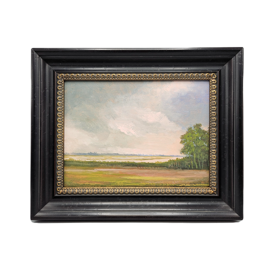Decorator Oil Painting on Board of Field with Big Sky in Black Frame