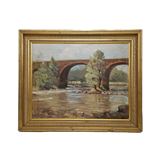 Wonderful Oil Painting on Board of Bridge from New Hope, Pennsylvania in Gold Frame