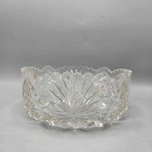 Vintage American Brilliant Period Hand Cut Glass Bowl with Saw Tooth Rim