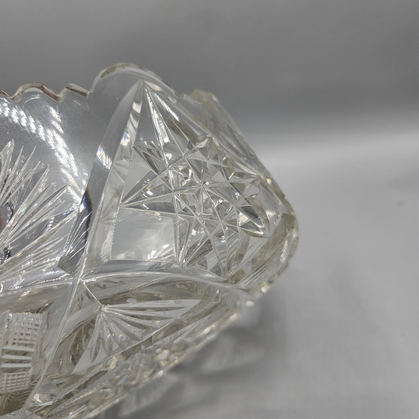 Vintage American Brilliant Period Hand Cut Glass Bowl with Saw Tooth Rim
