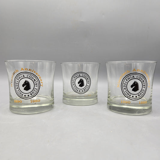 Set of 3 Ninetieth Anniversary Philadelphia Country Club Tumbler Glasses