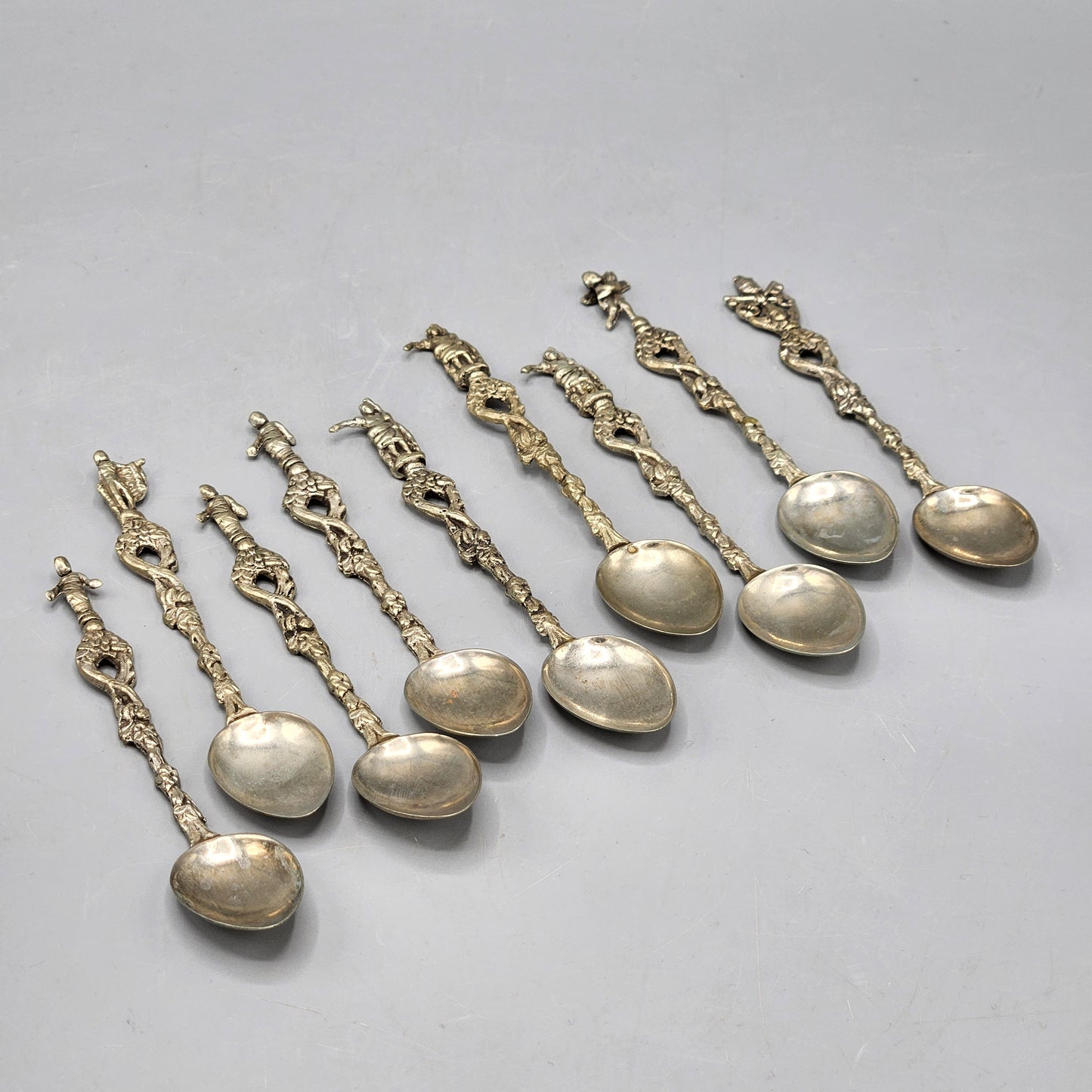 Set of 9 Vintage Silver Plate Collectible Tea Spoons Made in Italy