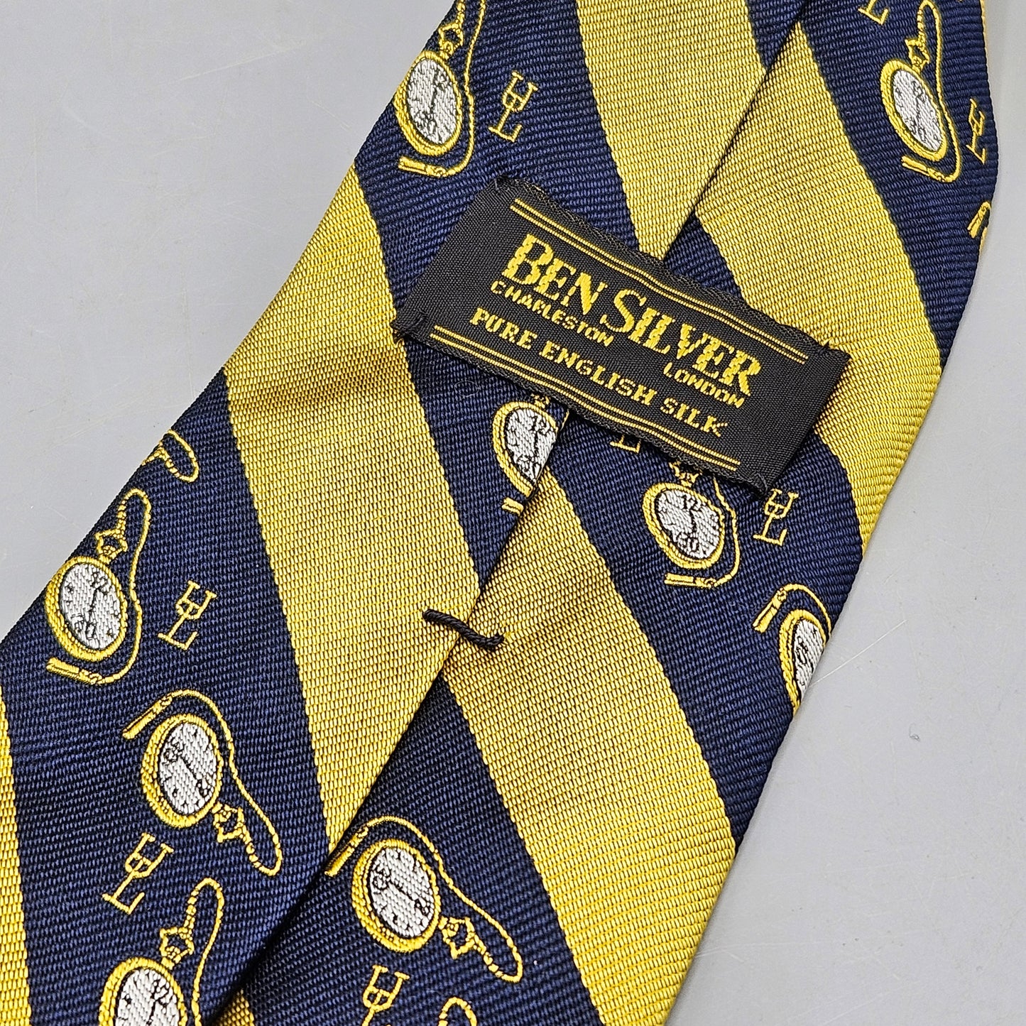 Vintage Navy Blue & Yellow Striped Union League Tie by Ben Silver