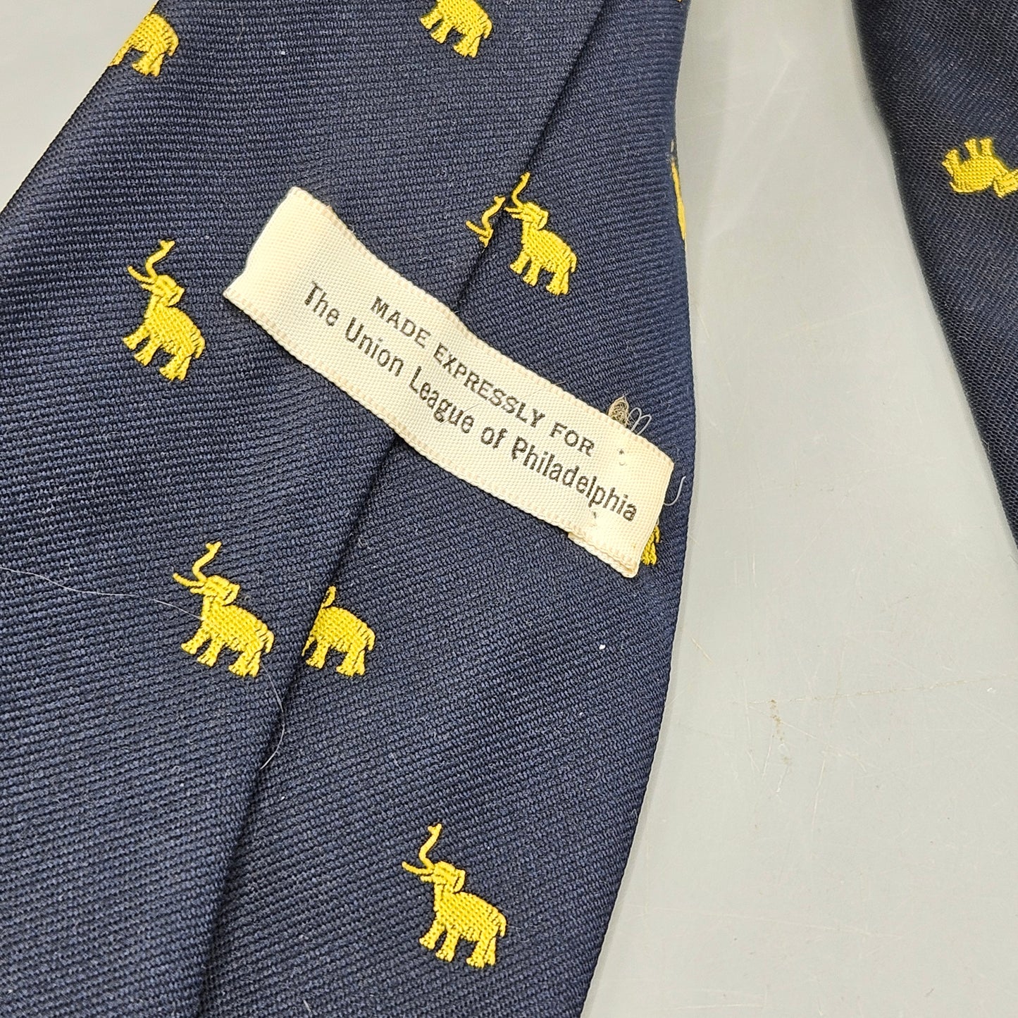 Vintage Navy Blue Union League Tie with Elephants