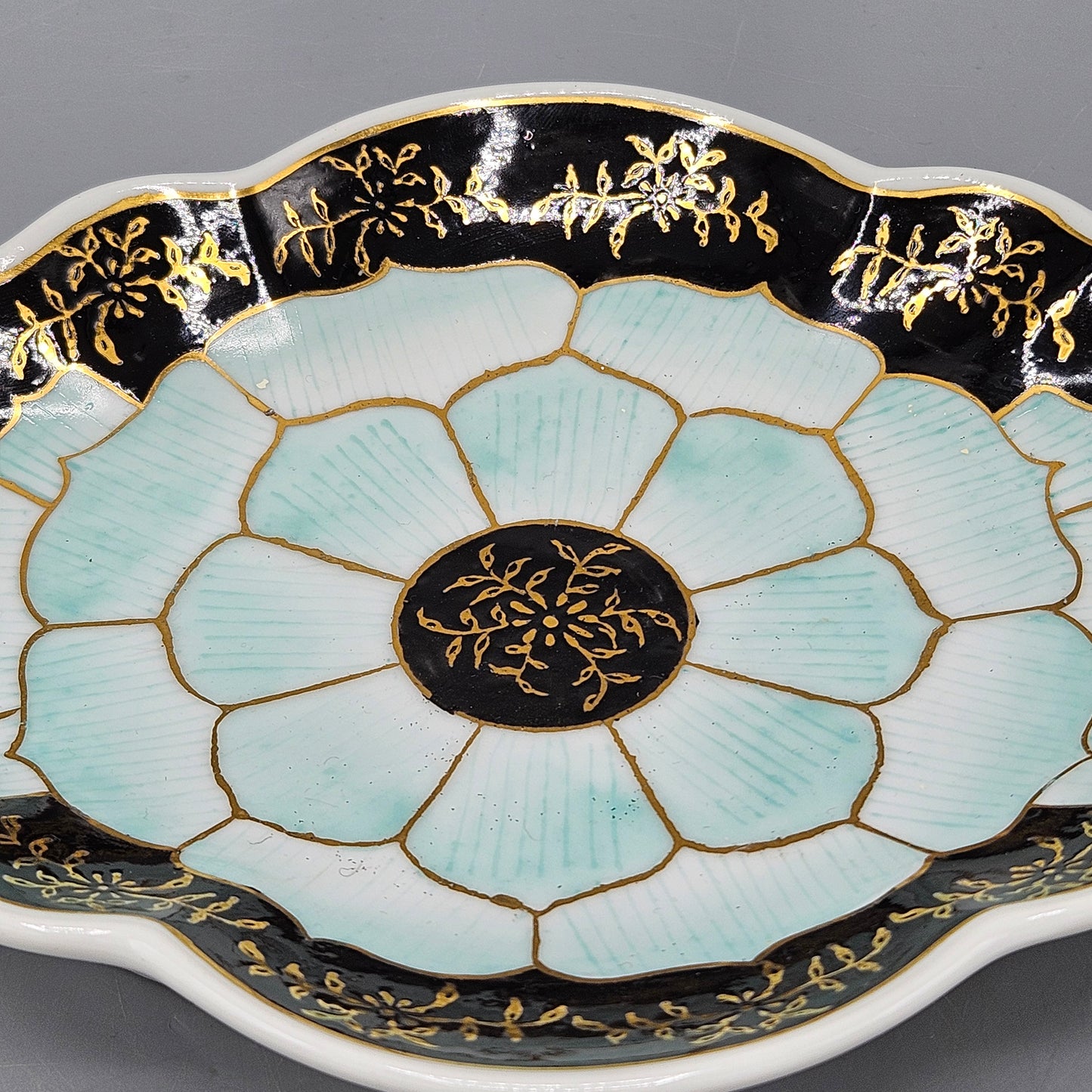 Nora Fenton Design Hand Decorated Asian Turquoise Gilt Lotus Plate