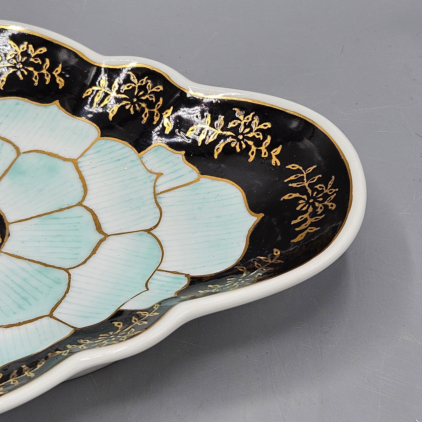 Nora Fenton Design Hand Decorated Asian Turquoise Gilt Lotus Plate