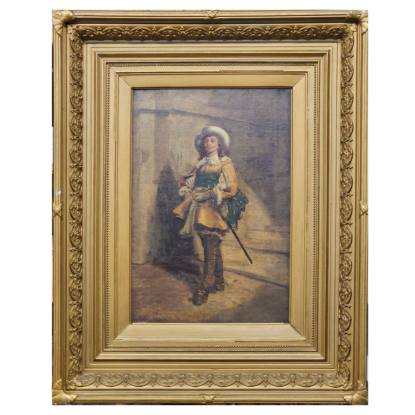 Vintage French Louis Georges Brillouin Oil on Canvas Painting in Embellished Gold Frame