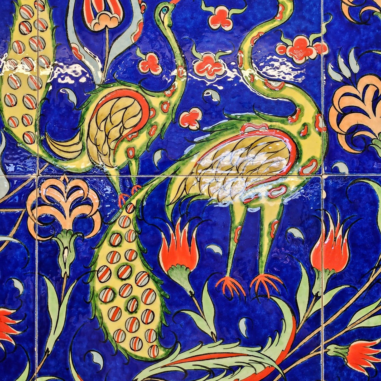 Vintage Iznik Turkish Tile Panel of Birds