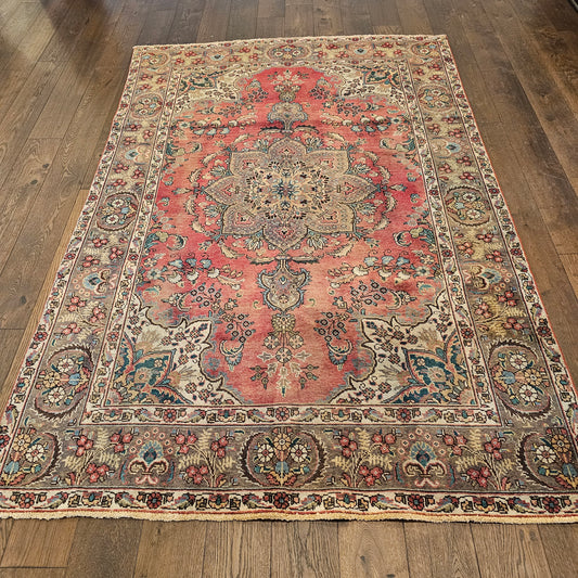 100% Wool Antique Hand Knotted Multi Colored Rug / Carpet ~ 6' 3" x 9' 6"