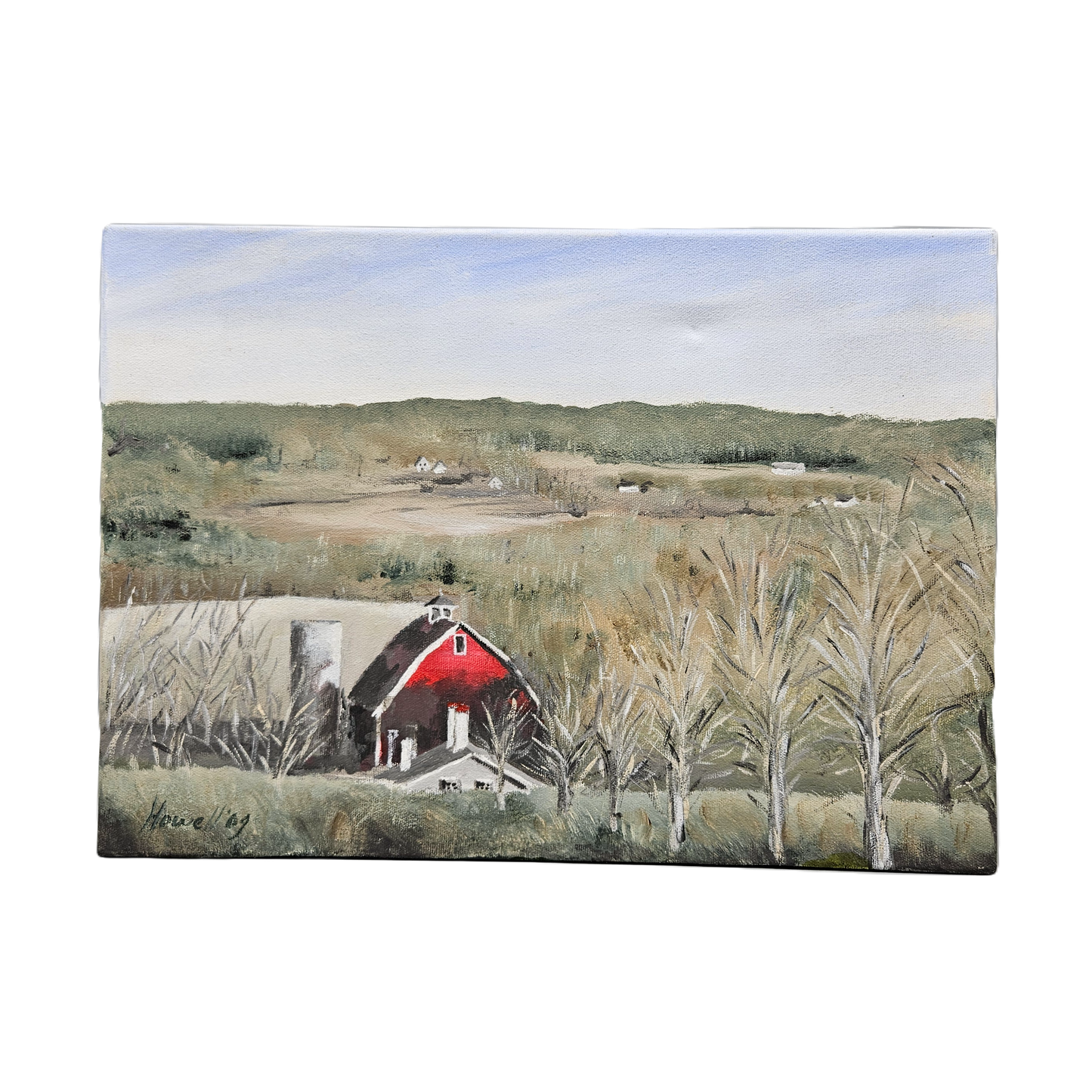 Wonderful Artist Signed Unframed Oil Painting on Canvas of Farm Landscape