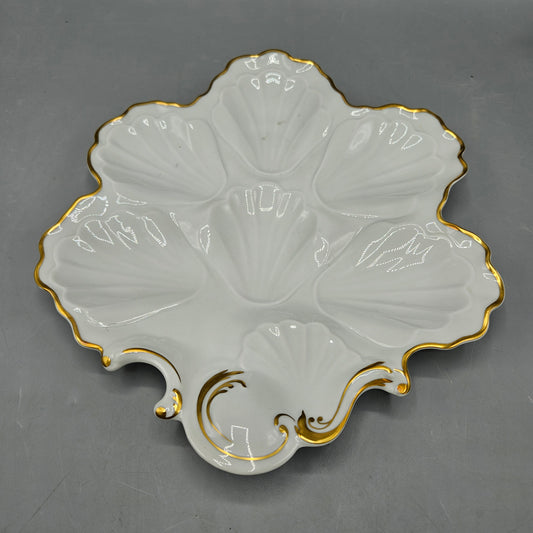 Vintage Limoges BH Cadeaux France White & Gold Oyster Plate