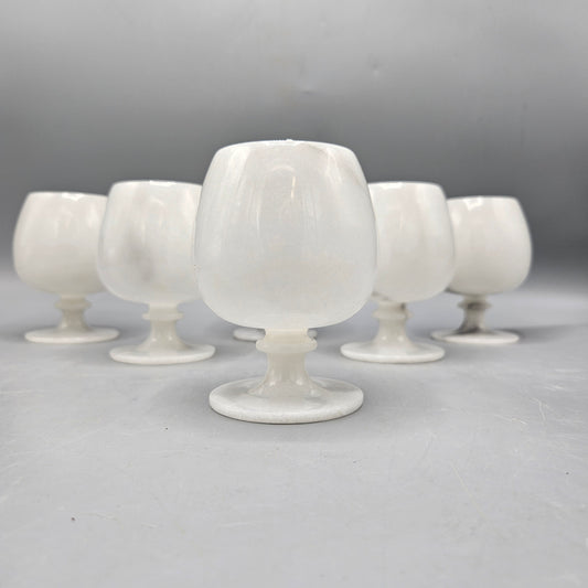 Set of 6 Vintage White Marble Sherry Glasses