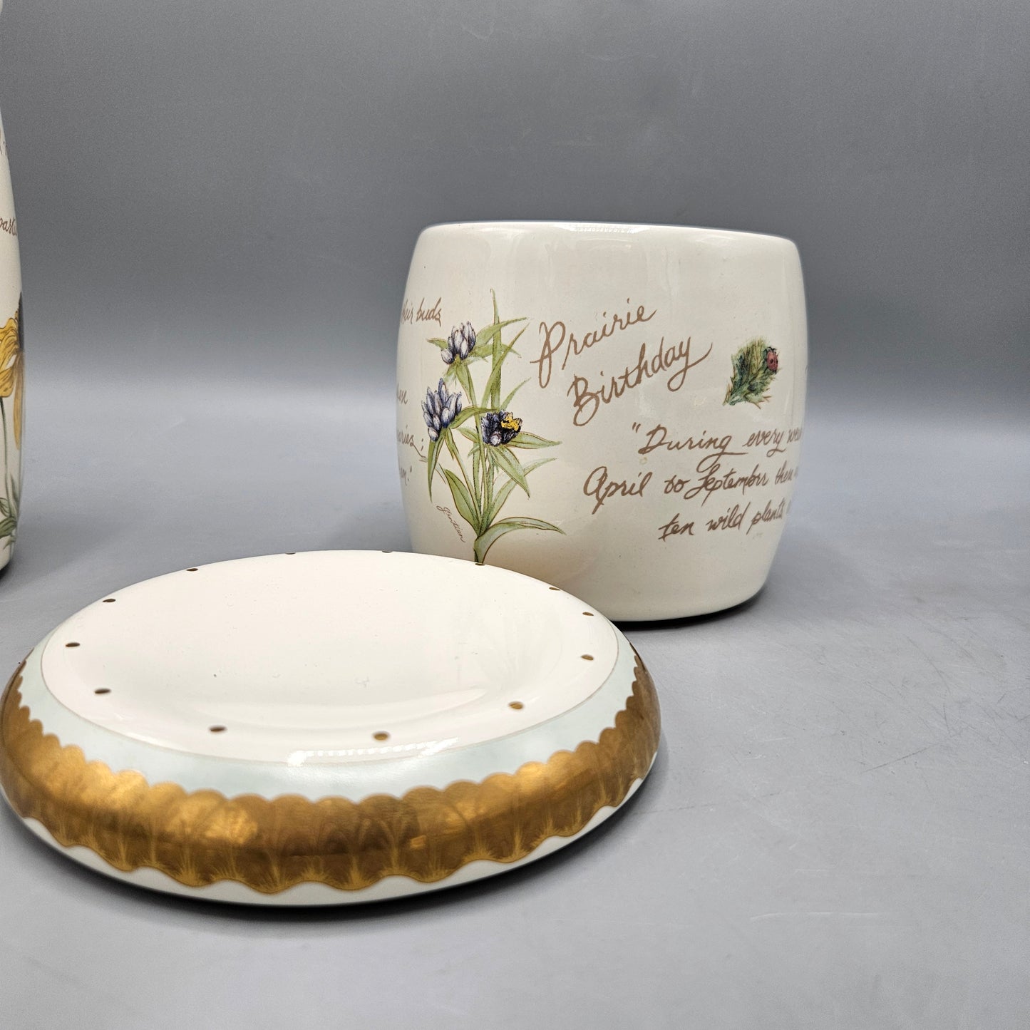 Set of 3 Kohler Artist Edition Porcelain Vanity Canister Set with Flowers