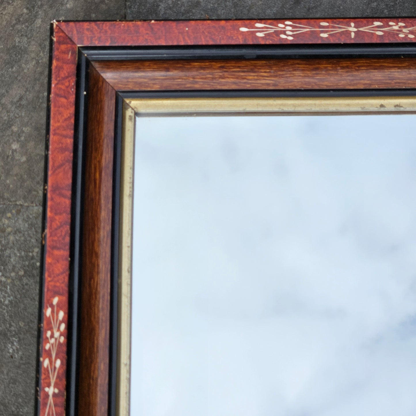 Vintage Mirror with Wooden Frame with Decorative Border