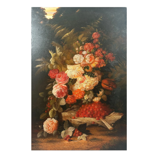 Vintage Still Life Flower Oil Painting by Mary Cury