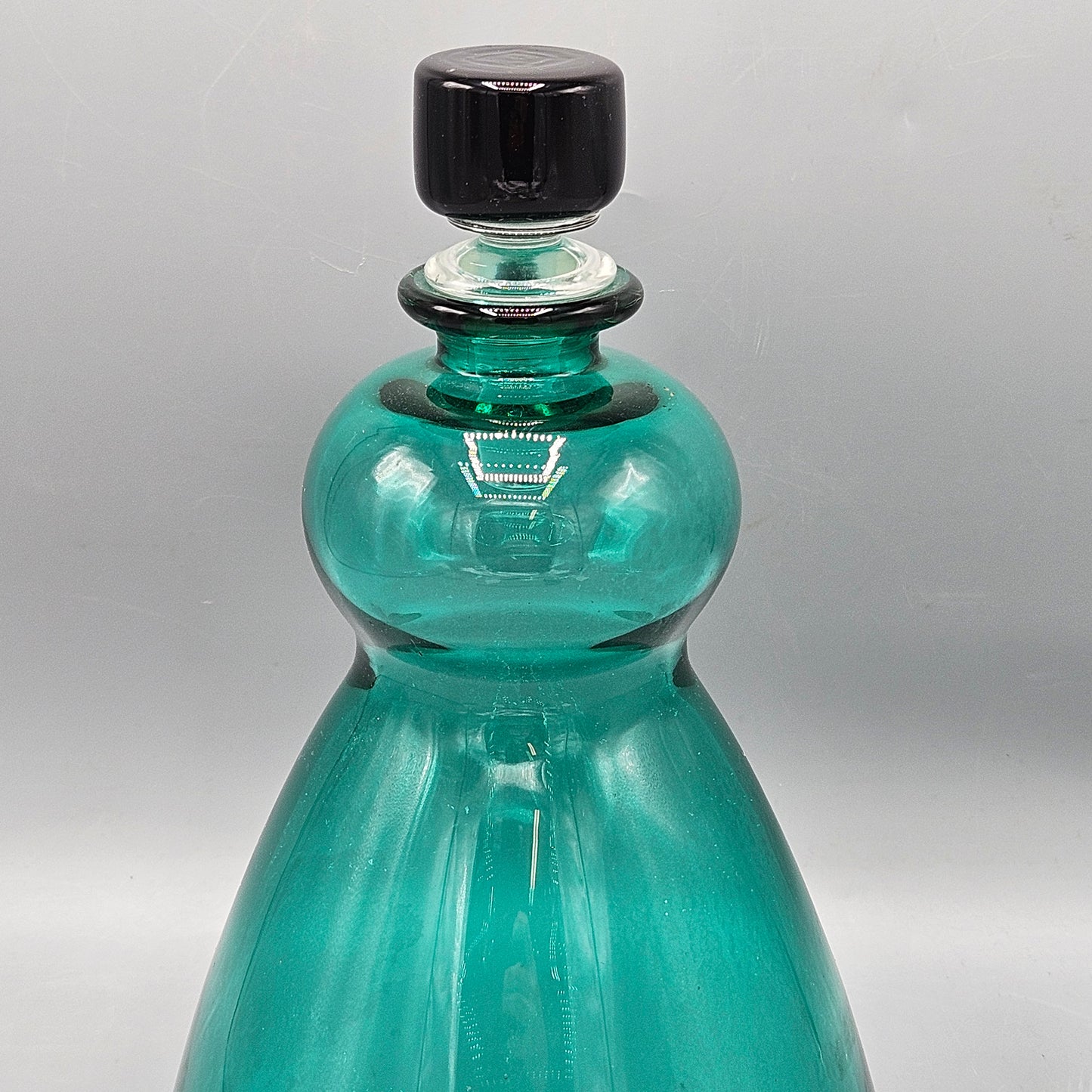 Vintage Signed Handblown Green Art Glass Decanter